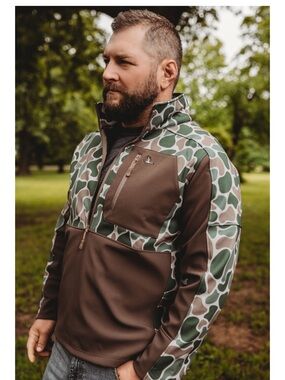 Roost Performance Camo Quarter-Zip Jacket - Brown & Green